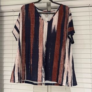 Striped V-Neck Women's Top - Navy, Rust, and White Size XXL New!